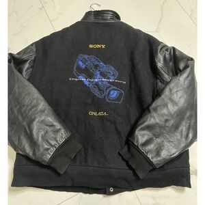 Vintage Sony Digital Cinematography Wool Leather Varsity Jacket Rare